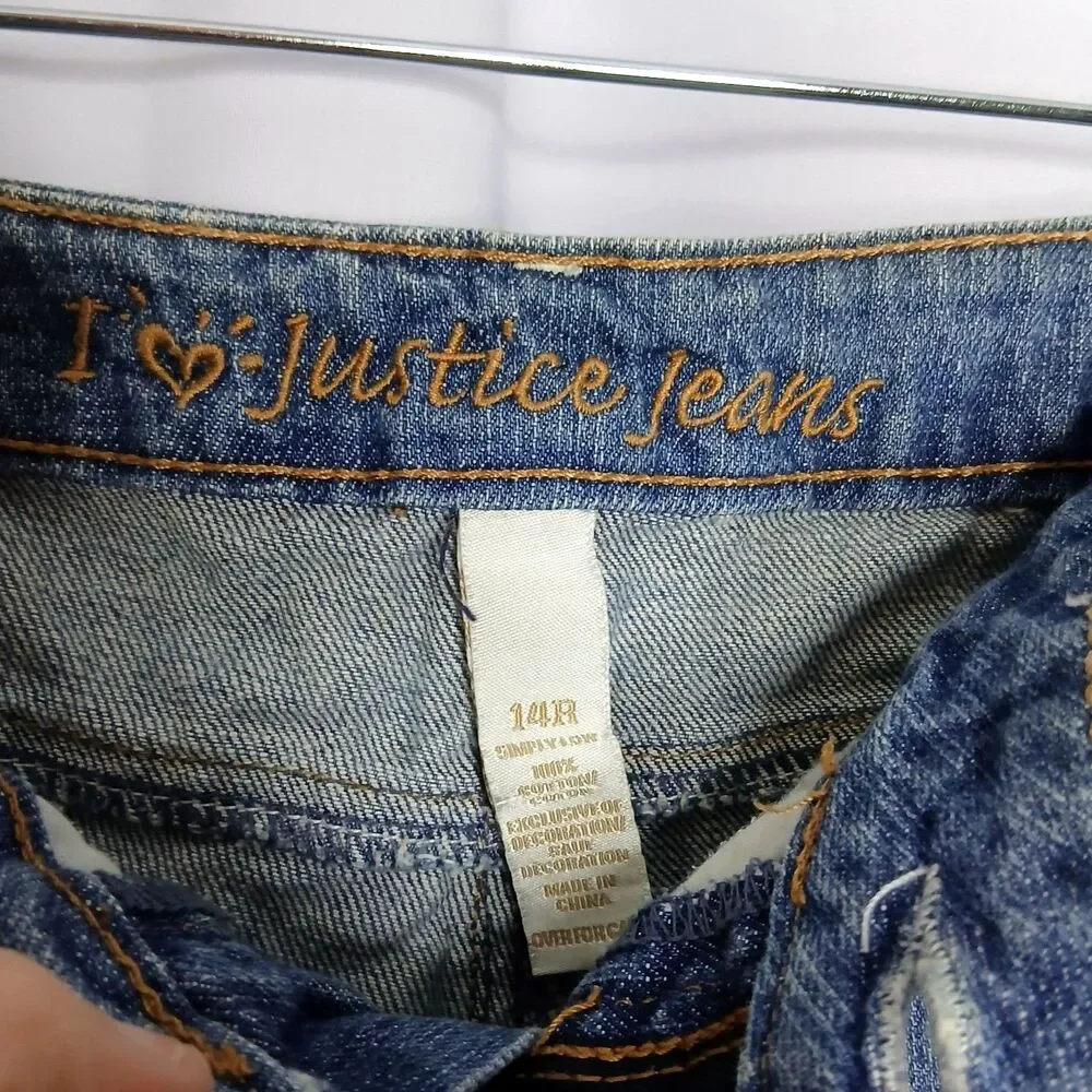 Justice Jeans Distrssed Denim Shorts Patches Cuffed Mid Rise Youth Kids Girls 14 - Picture 6 of 6